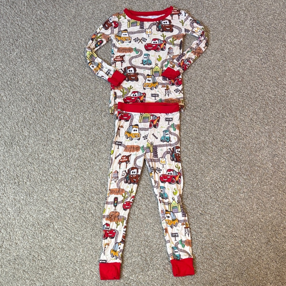 Disney Little Sleepies Red Trim Cars Print Pajama Set size 3T